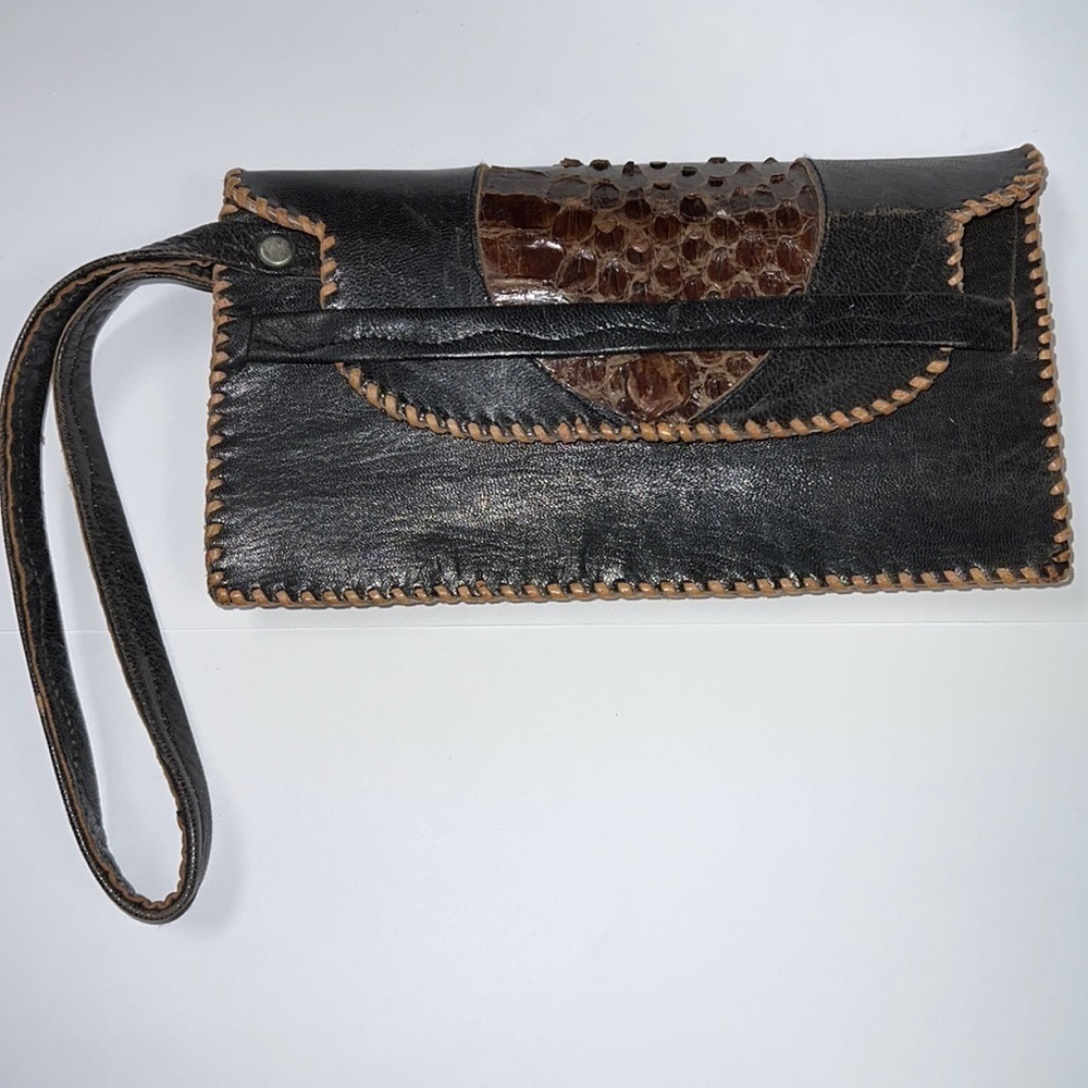 Handtooled Leather and Python Wristlet Clutch